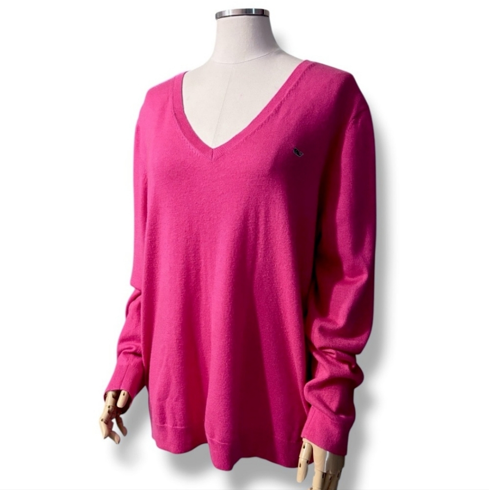 VINEYARD VINES Hot Pink Cashmere Blend V Neck Sweater